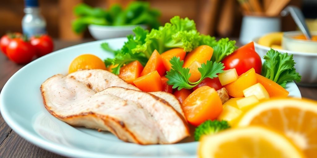 Colorful healthy foods on a plate for weight loss.