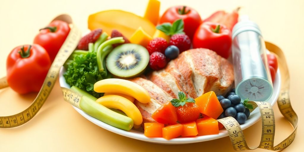 Healthy meal with fruits, vegetables, and lean protein.