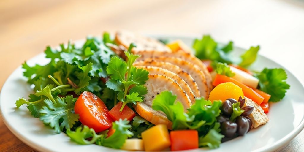 Colorful plate with balanced meal.