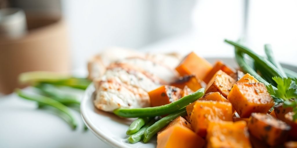 Colorful, healthy, low-calorie meal on a plate.