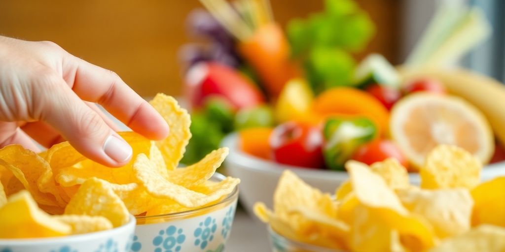 Person reaching for healthy snack instead of salty chips.