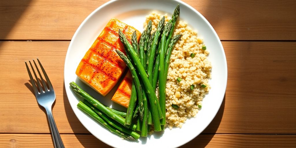 Healthy low cholesterol dinner on a table.