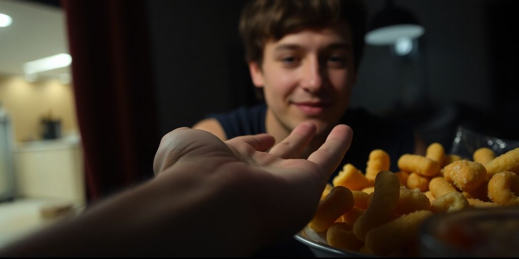 Person reaching for sweets in the dark.