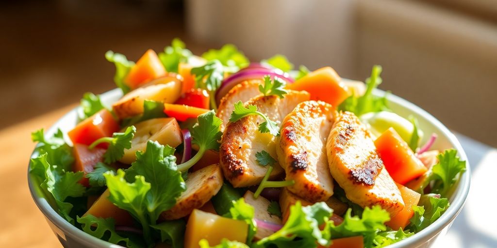 Vibrant salad with fresh vegetables and lean protein.