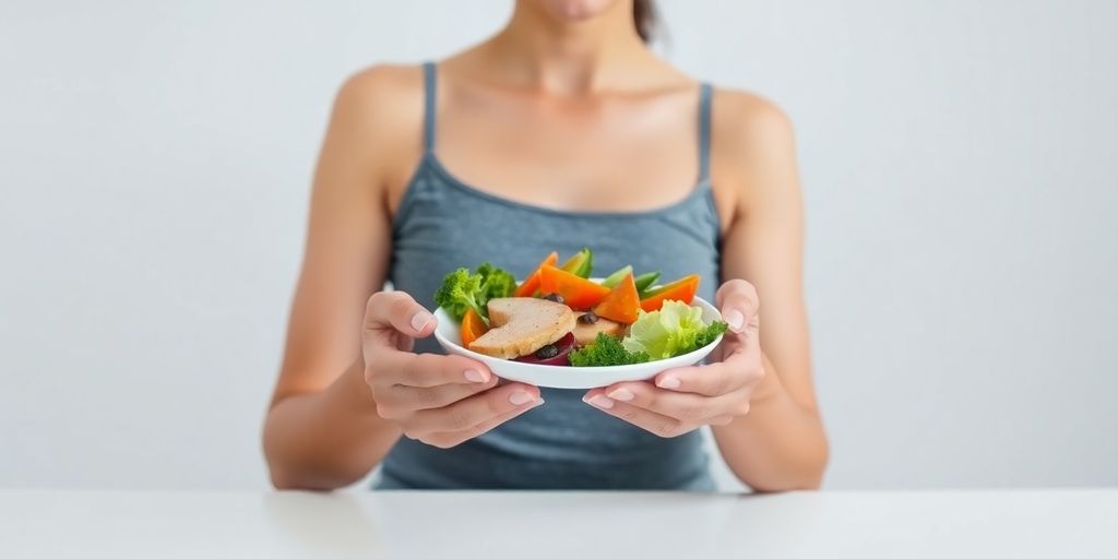 Slim person eating small, healthy meal.