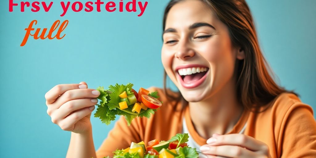 Person enjoying a healthy meal, looking satisfied.